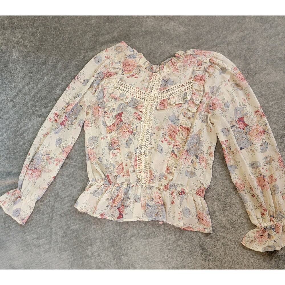 Sweet Rain Blouse Large Floral Ruffle Lace Romanticcore